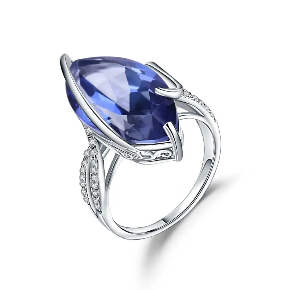 Gem's Ballet Fashion Wedding Gemstone Ring 12.31Ct Natural Iolite Blue Mystic Quartz Rings Pure 925 Sterling Silver Fine Jewelry