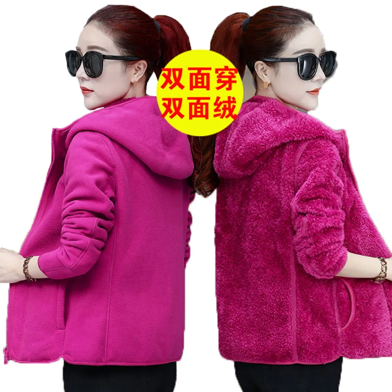 2024 Fashion Zipper Pocket Jacket Autumn Winter Women\'s Coat Casual Hooded Polar Fleece Warm Outwear Sportswear Coats K998