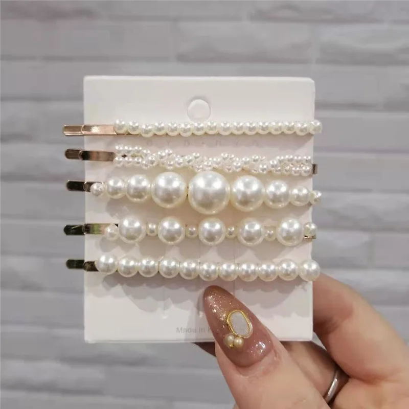 New 1 Set Pearl Hair Clips Long Hairpins Plastic Pearl Simple Korea Style Women Student Barrette Spring Clips U-shaped Hairpins