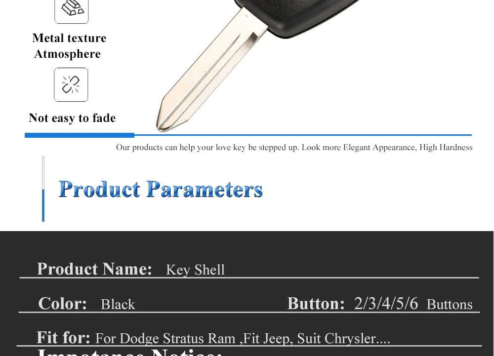 Jingyuqin 10X Car Key Shell Case 2/3/4/5/6 Butto for Chrysler Pacifica Aspen 300 Dodge RAM Caravan Jeep Commander Grand Cherokee