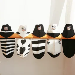Cow Print Socks Woman Animal Cute Cartoon Black White Women Cotton Casual Wholesale Summer Kawaii Socks for Girls Female Tights