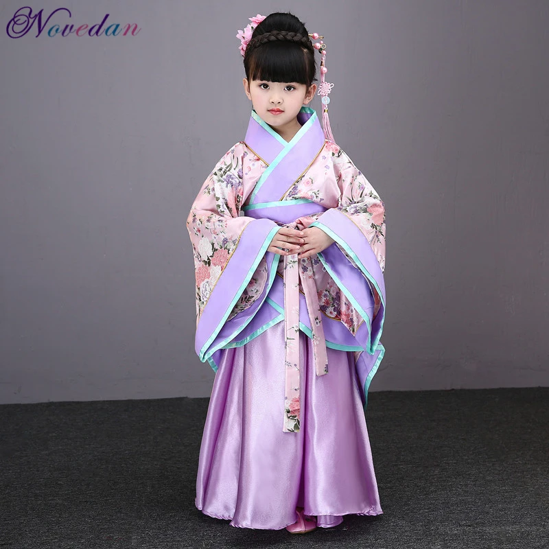 Traditional Chinese Dance Costumes For Girls Ancient Opera Tang Dynasty Han Ming Hanfu Dress Child Clothing Folk Dance Kimono