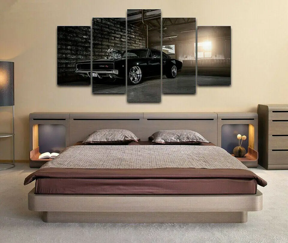 UnFrame 5 Piece Dodge Charger 1970 Muscle Car Canvas Wall Art Huge Modern Decor Printed Painting Canvas Pictures for Living Room