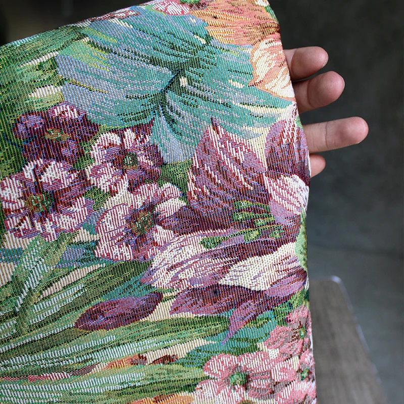 Retro Vintage Big Flower Jacquard Fabric for Dress Bag Sewing Designer Fabric Sofa Chair Furniture Upholstery Fabric Half Yard