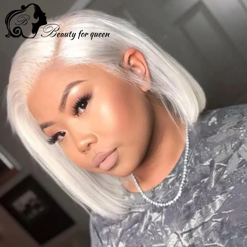 Белый прямой короткий боб, бразильский цвет, 100% парик из натуральных волос, 180, Desnity HD, прозрачный, 13X4, кружевные фронтальные парики, высокое качество