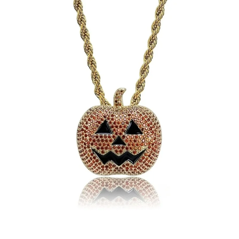 Halloween Pumpkin Pendant Metal Chain Necklace Men's Hip Hop Pendant Necklace Jewelry Halloween Gifts