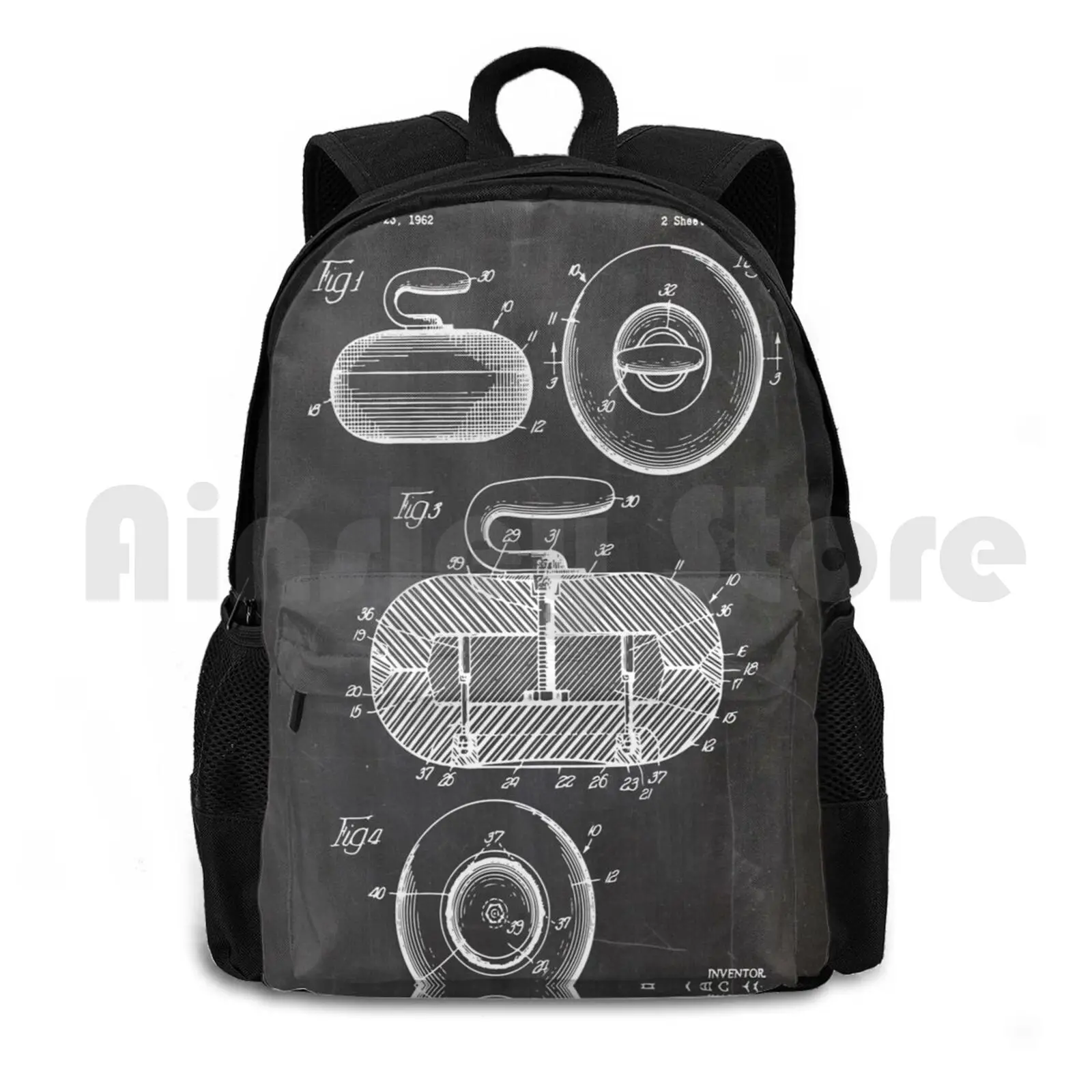 

Curling Stone Patent Outdoor Hiking Backpack Riding Climbing Sports Bag Blueprint Vintage Wall Decorative Patent Patent Modern