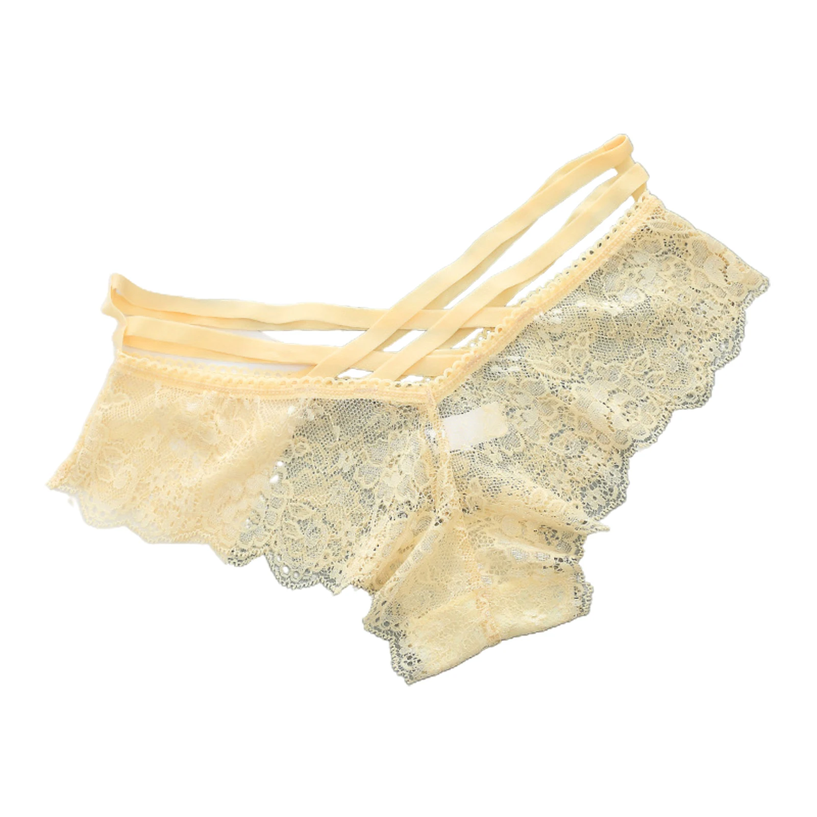 Ropa interior Sexy para mujer, bragas caladas de vendaje cruzado, calzoncillos elásticos de encaje, Tanga de talla grande