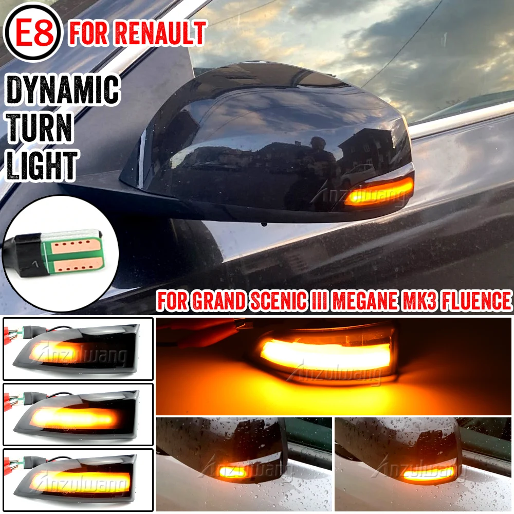 2pcs For Renault Megane MK3 Laguna III X91 Scenic Fluence Latitude Safrane Dynamic Turn Signal LED Blinker Side Mirror Light