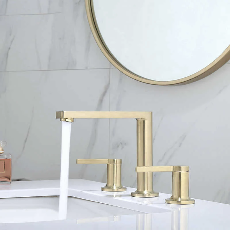 Basin Faucet Brushed Gold Brass Bathroom Sink Faucet 3 Hole Widespread Basin Mixer Double Handle Hot  Cold Water Tap New Arrival