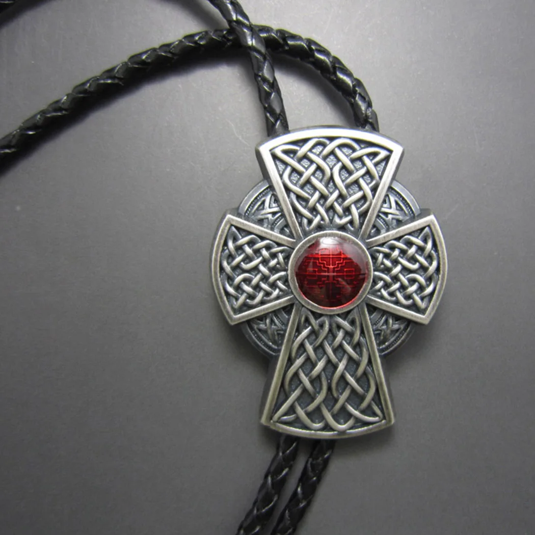 

Vintage Silver Plated Red Enamel Southwest Pattern Wedding Bolo Tie Neck Tie Leather Necklace BOLOTIE-WT060SRD