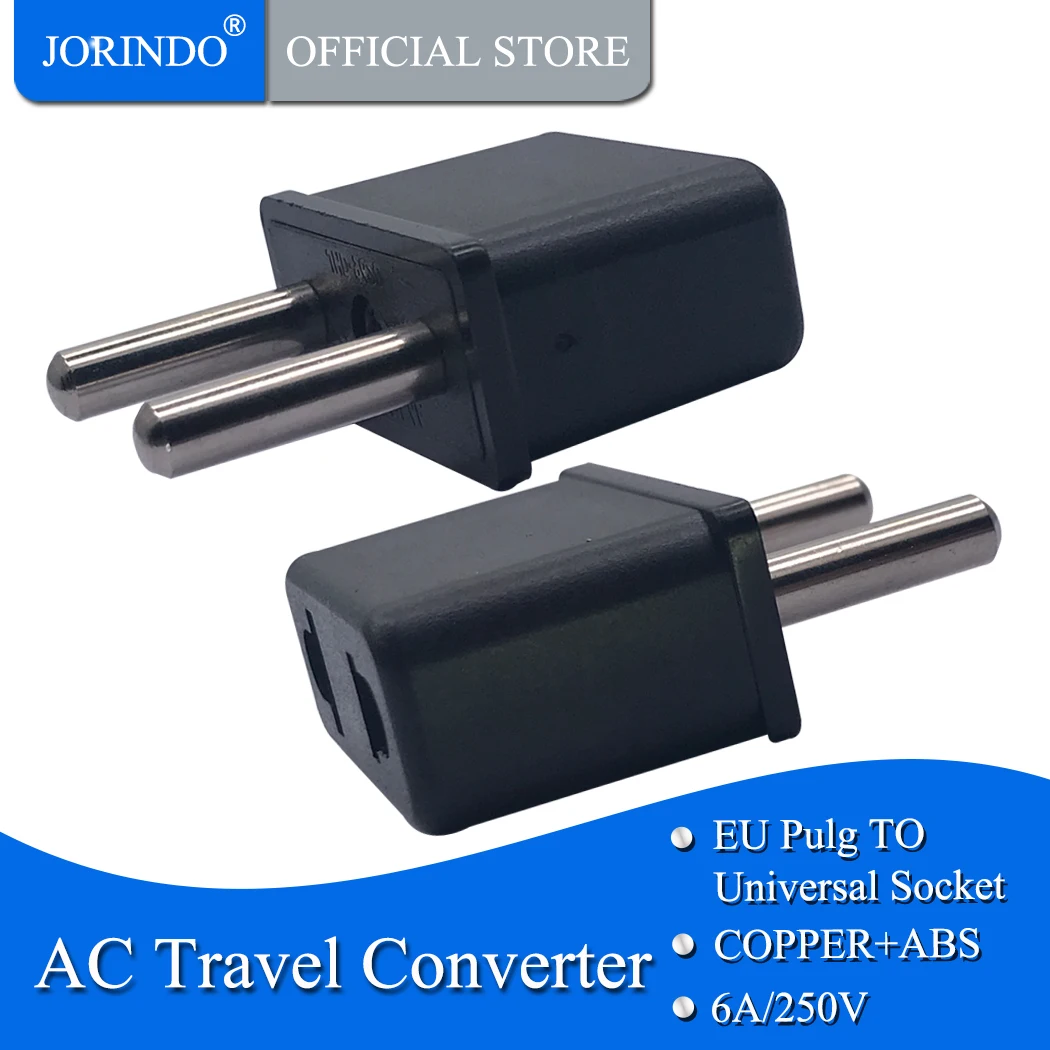 JORINDO US To EU Plug Power Adapter Black Color Travel power Adaptor Converter  Charger USA to EU 2 Round Pin Plug Socket