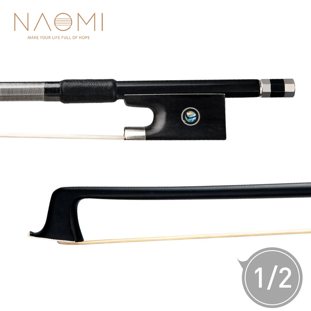 

NAOMI 1/2 Violin Bow Black Carbon Fiber Bow Ebony Frog White Natural Horsehair Nickel Silver Fitted Fast Response And Straight