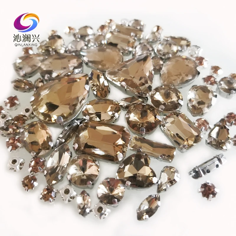 

Light Coffee Mix Shape Crystal Glass Rhinestones, Silver Bottom Sewing Stones Used for Needlework, DIY Jewelry Accessory, 68Pcs