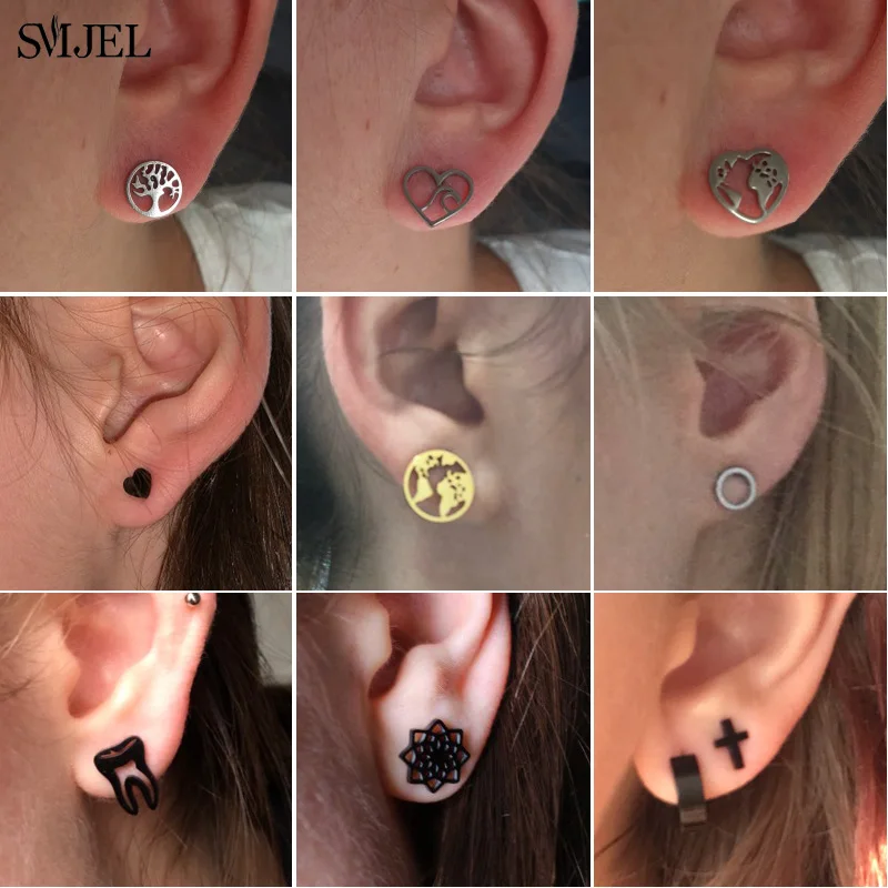 SMJEL Stainless Steel Tiny Ballet Stud Earrings Women Girls Minimalist Circle Flamingo Mermaid Unicorn Earings Jewelry Pendients