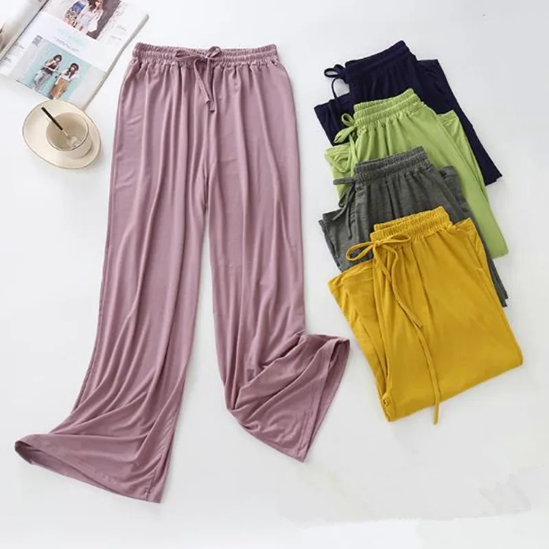 Salon giyim ev büyük boy gevşek geniş bacak pantolon kadın pijama Pijamas pantolon bahar sonbahar kış pamuk pijama pantolon