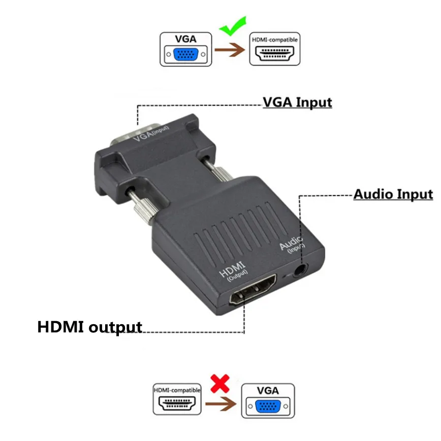 VGA do HDMI-kompatybilny HDMI-kompatybilny z VGA 3.5mm kabel Audio 1080P Adapter wideo na PC Laptop TV Monitor żarówka jak