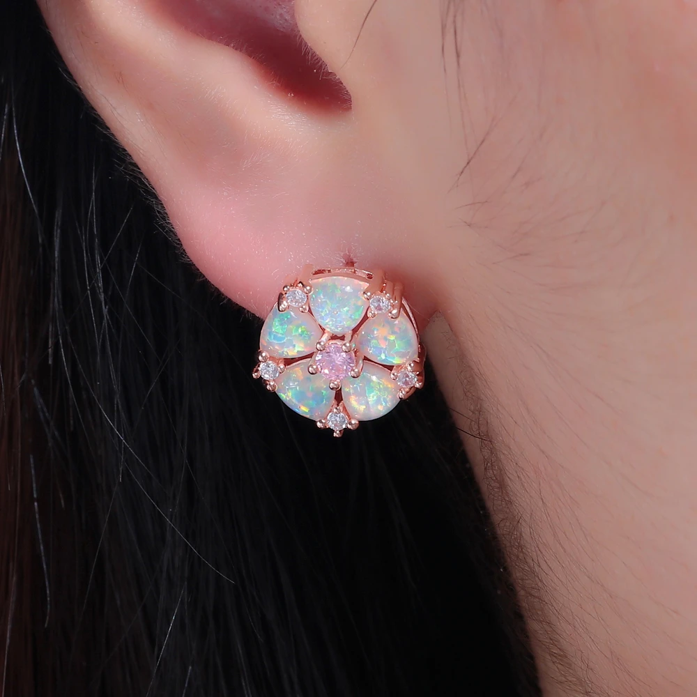 CiNily Rose Gold Fire Opal Plated for Girls Exquisite Zircon Flower Stud Earrings for girls Jewelry