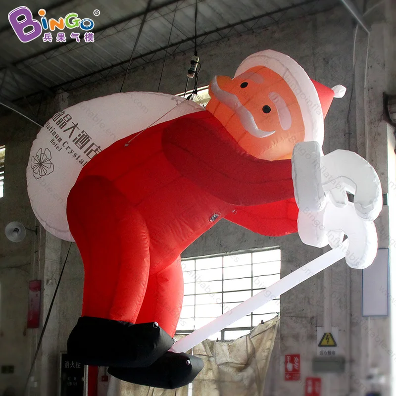 Hanging-dec 3 meters inflatable santa with walking stick for decoration / advertising climbing santa model balloons toys