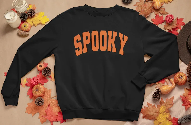 

Spooky Halloween Crewneck sweatshirt Unisex 100% Cotton Solid Thicken Women Sweatshirts Lady Fashion Streetwear Drop shipping