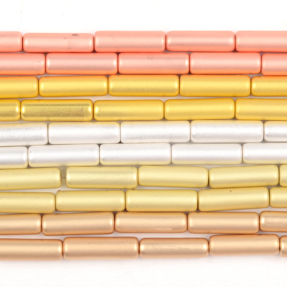 Dull Polished Natural Rose Gold Silver Plated Hematite Stone Beads Cylindrical Beads For Jewelry Making Diy Necklace Bracelet