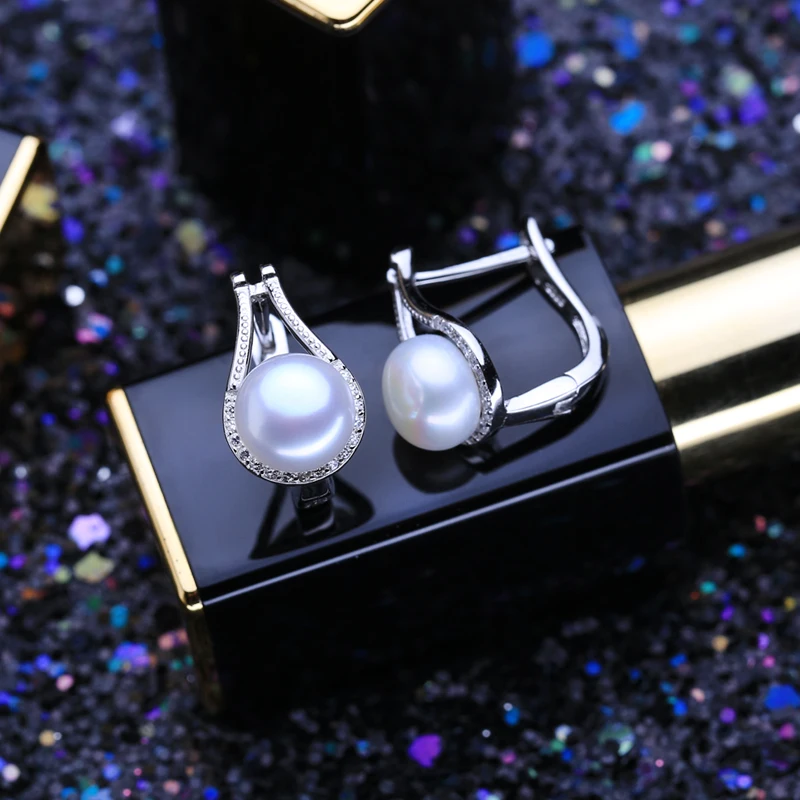 FENASY 925 Sterling Silver Jewelry Sets Natural Pearl Clip Earrings Custom Bohemian Pendant Chain Necklace For Women Ring Set