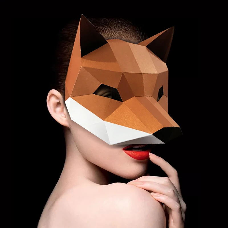 Fox Animal Half Face Mask Paper Model,3D Papercraft Art Origami Costume Party Cosplay,Handmade Adult DIY Craft Toy RTY190