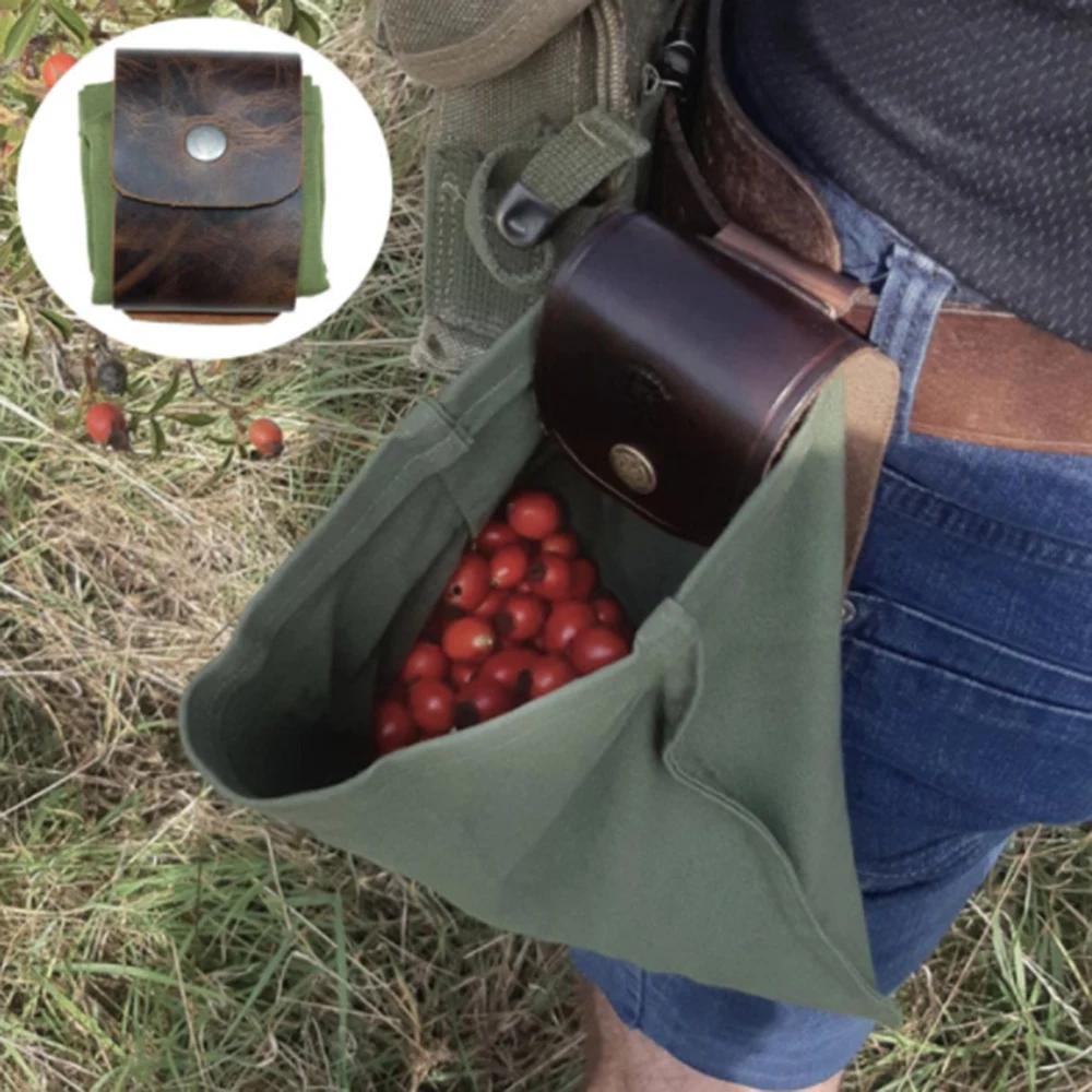 

Leather Canvas Pouch Multifunctional Outdoor Garden Foraging Bag Jungle Fruit Picking Storage Bags for Hiking Camping Fishing