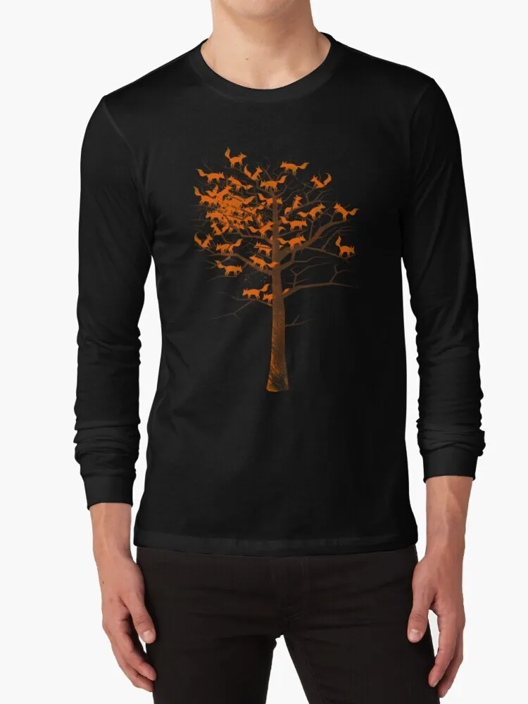 Blazing Fox Tree T-shirt 100% coton, Arbres enracinés, Orange VideoWoods, Forêt d'automne, Magique, Mystérieux, Extérieur, Tension optique