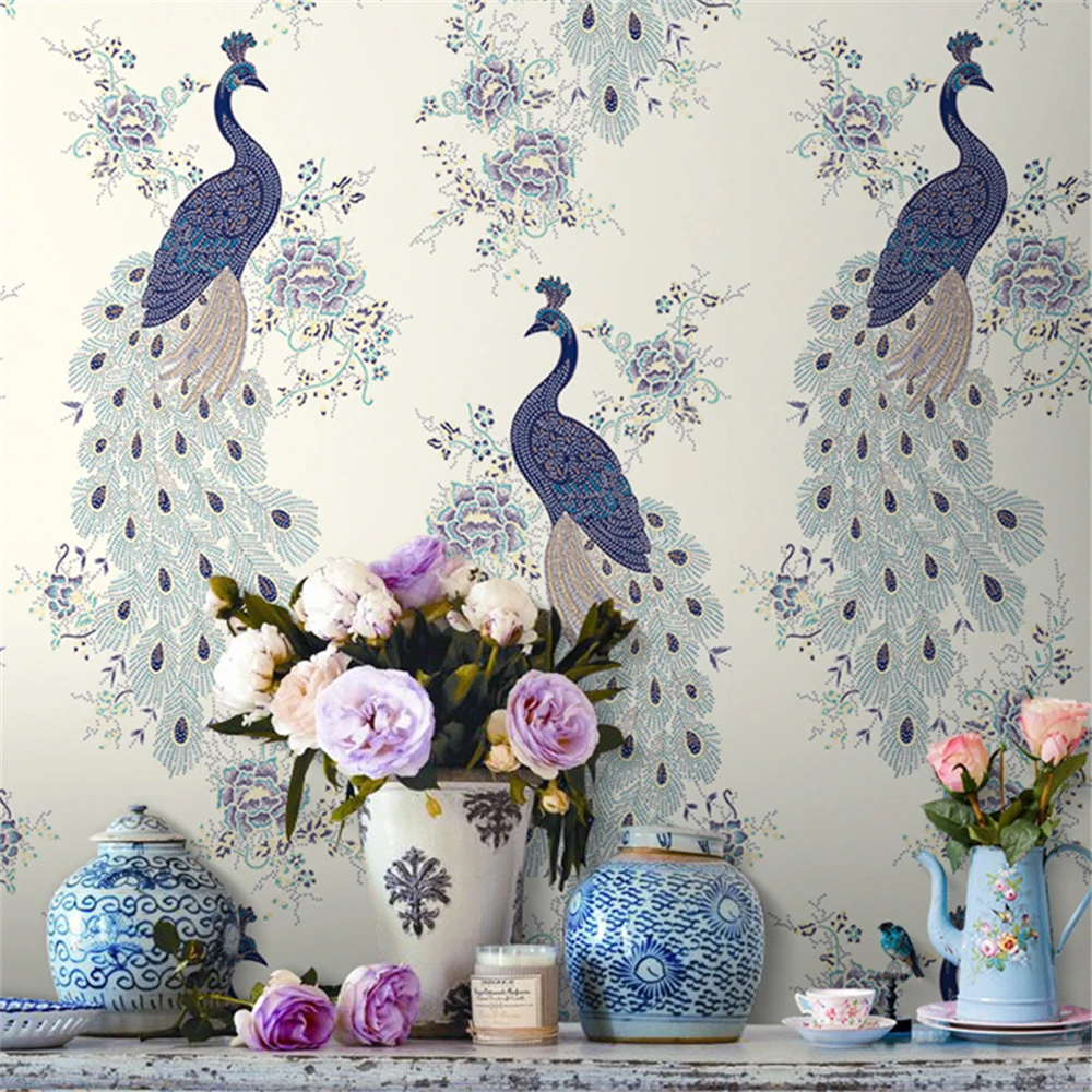 

beibehang papel de parede Southeast luxury peacock embroidery simulation Figure mosaic wallpaper bedroom living room wallpaper