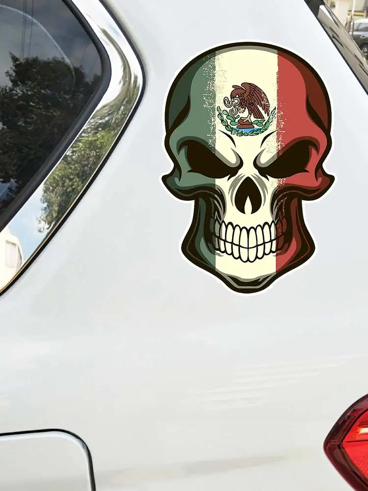 S50432# Various Sizes Personality PVC Decal Flag of Mexico Calavera Skull Waterproof Car Sticker on Motorcycle Laptop Decorative