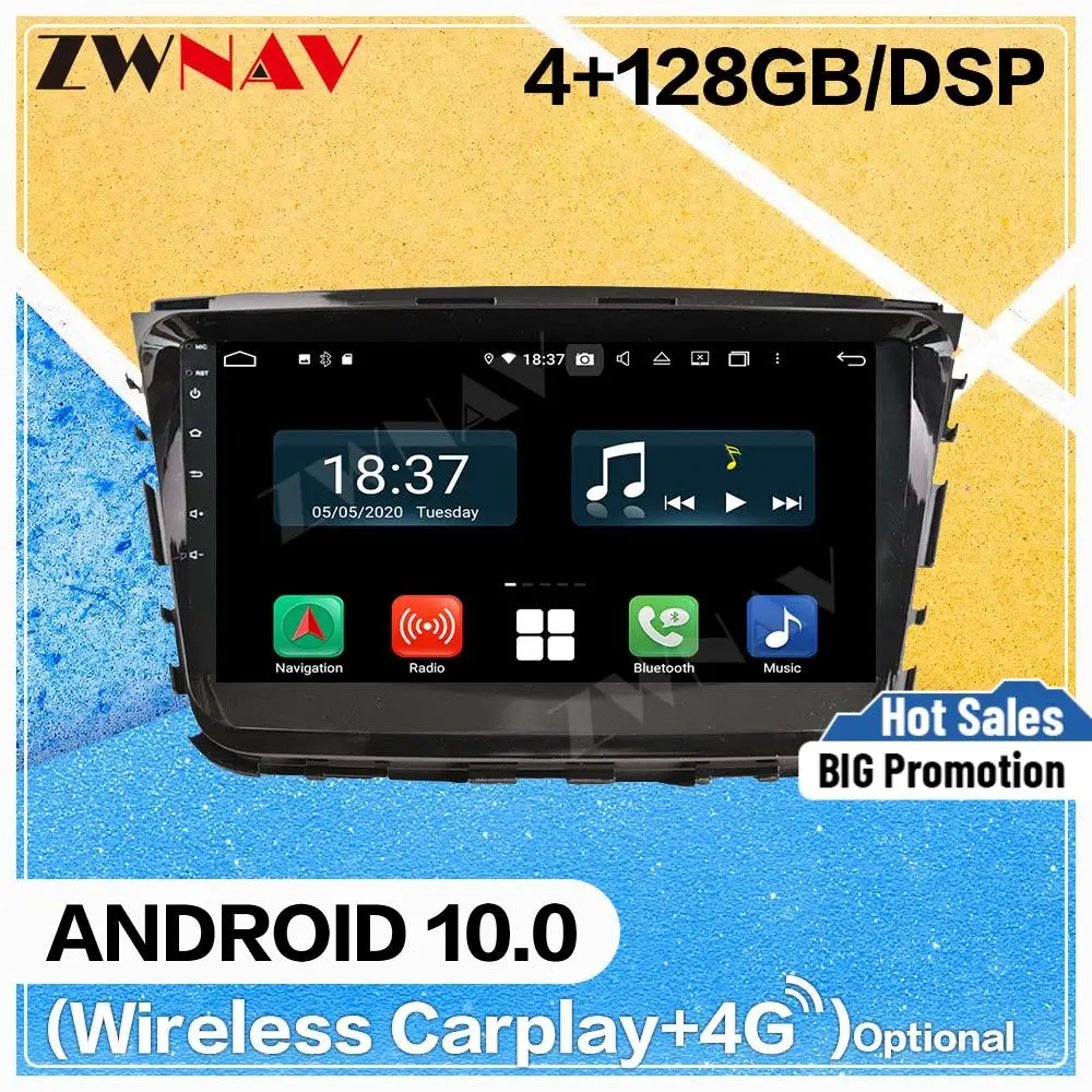 128GB Carplay Android 10 Screen Multimedia DVD Player for SsangYong rest 2019 2020 BT WIFI GPS Navigation Radio Stereo Head Unit