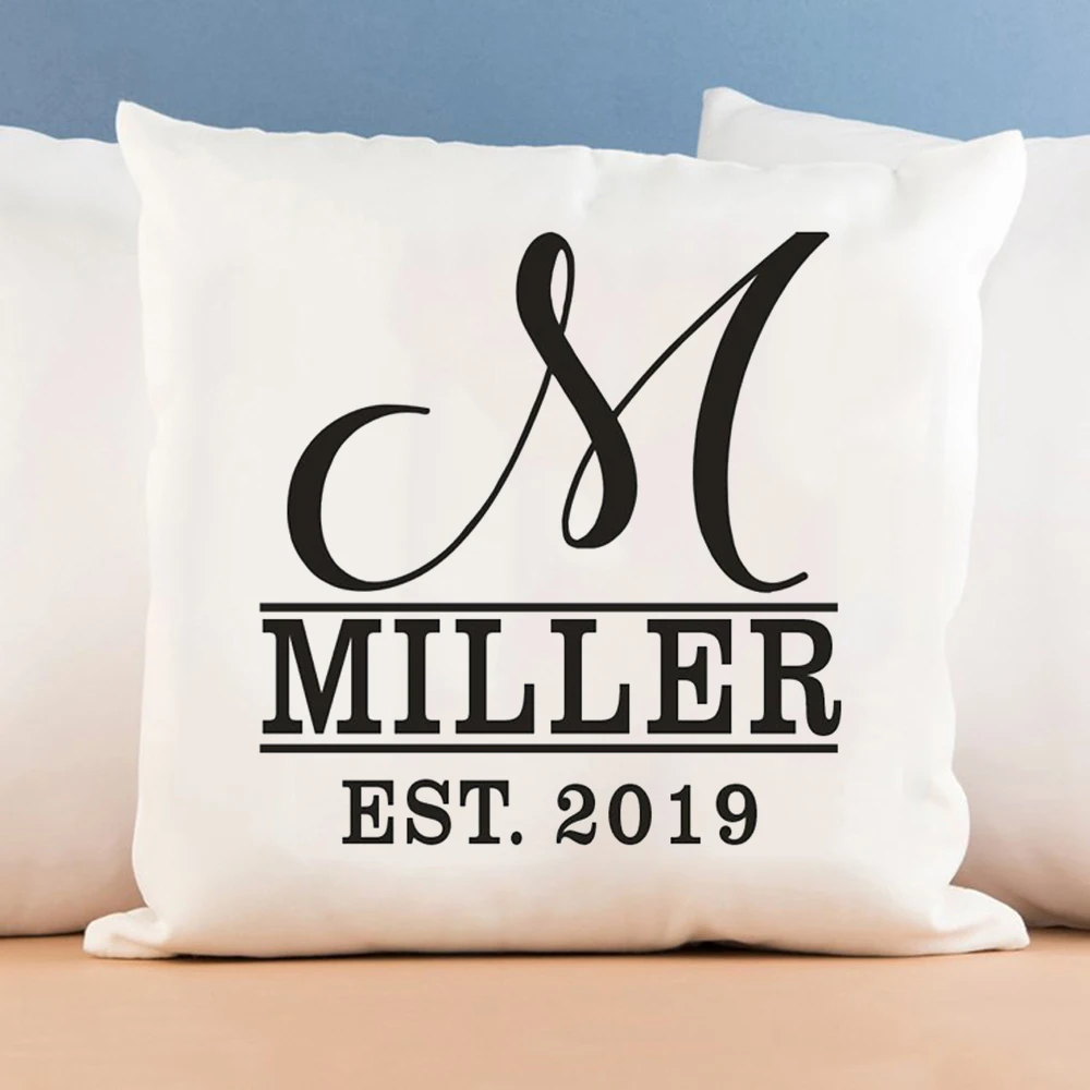 Personalized White Black Printed Cushion Cover Custom Name Throw Pillow Case Anniversary Gifts Home Sofa Decoration Pillowcase