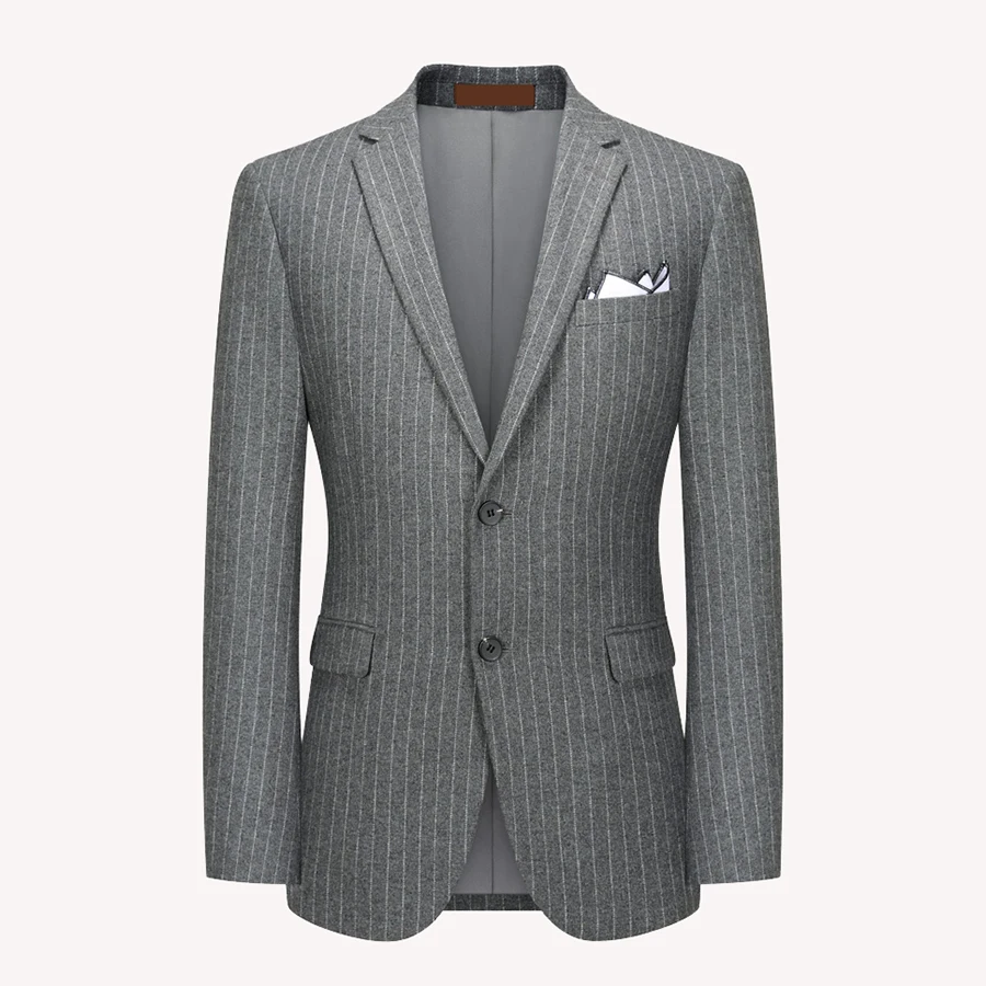 

Wool woolen light gray strips Tweed Men suit Blazers tailored made wedding men suits 3 Piece