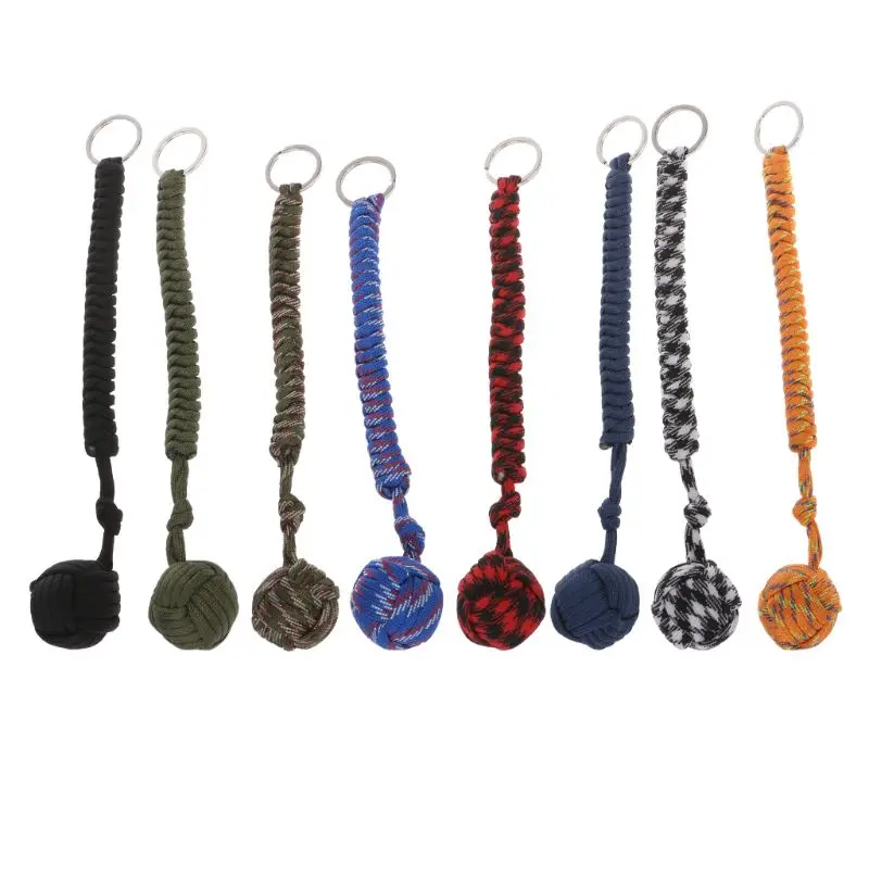 Outdoor Security Protection Black Monkey Fist Steel Ball Bearing Lanyard Survival Key Chain 8 Colors