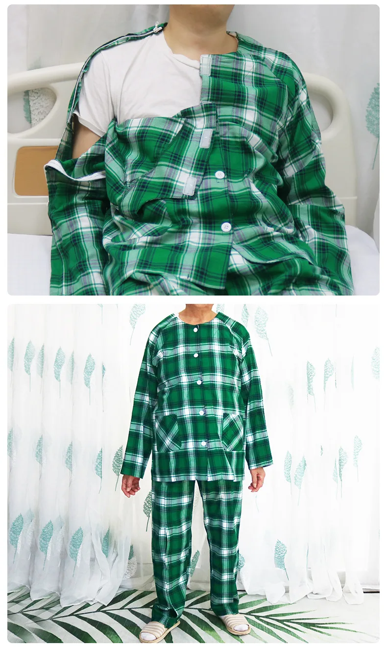 Herren-Pyjama-Anzug mit Reißverschluss, langes, vollständig geöffnetes Krankenhauskleid für einfaches Tragen, ältere Menschen, gelähmte Betten, Patienten, Gesundheitsfürsorge für Erwachsene – Detail 7