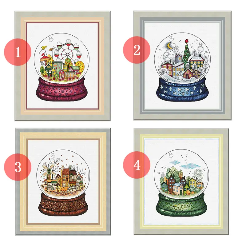 Cross Stitch Kit Precision Printing C1532 Four Seasons Scenery of the Town in the Crystal Ball Fishxx Hand Embroidery