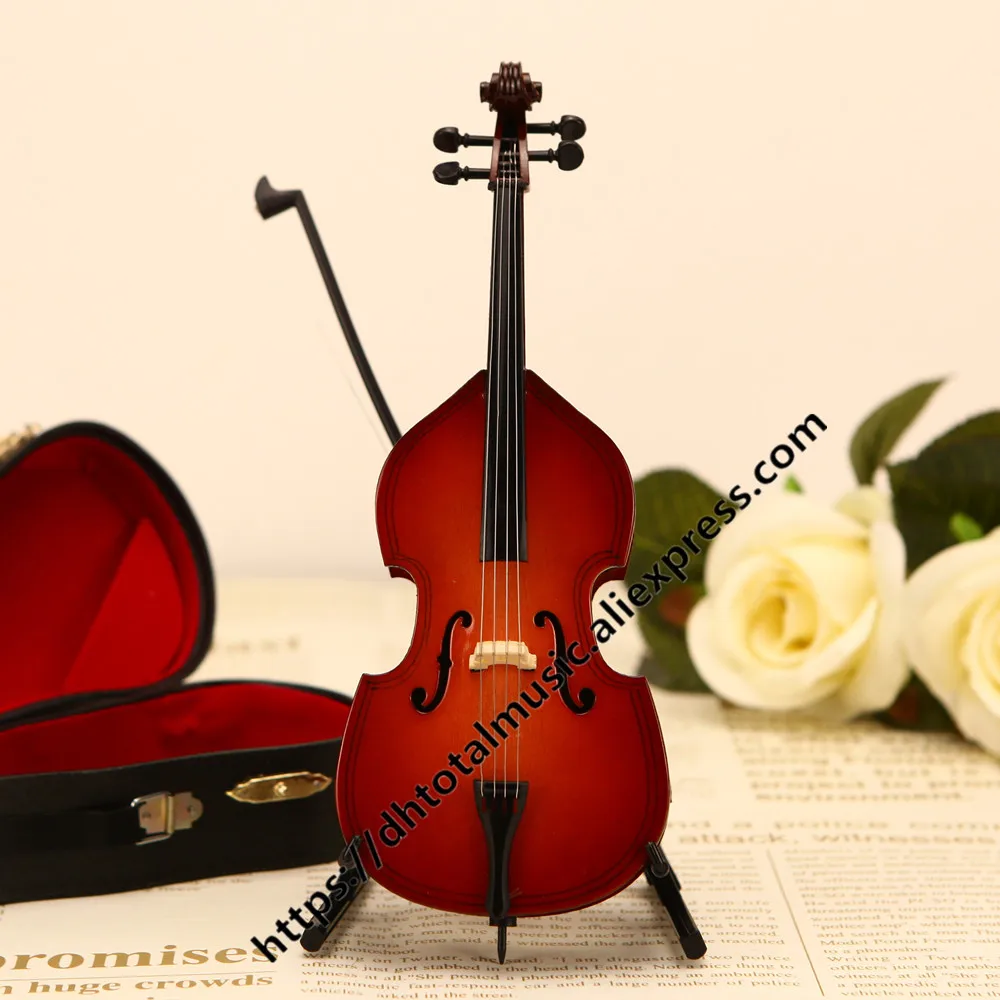 DD Mini double bass with Support Miniature Contrabass Wooden Musical Instruments Collection Decorative Ornaments Model