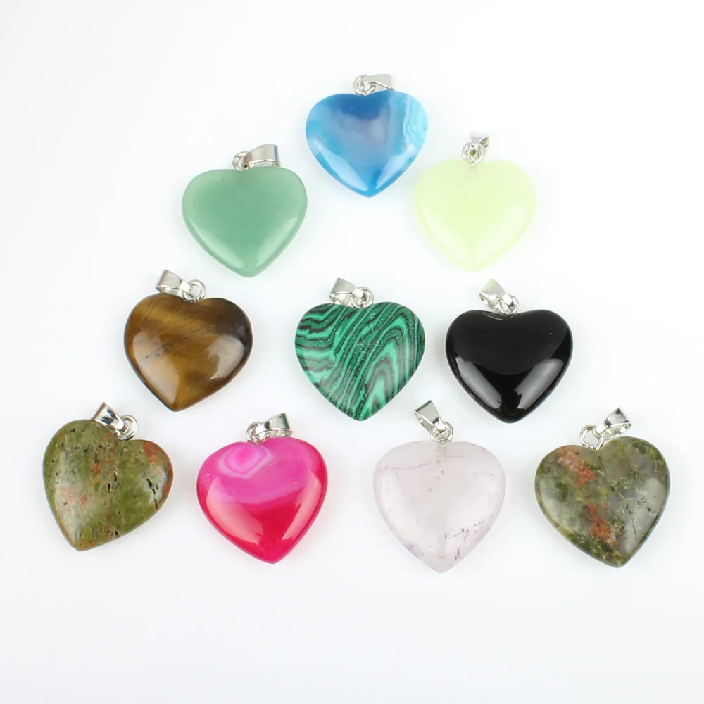 5Pcs/Pack Natural Stone Semi-precious Pendants Heart Shape 10 Colors Handmade DIY Necklace Jewelry Accessories 20*22*6mm Size