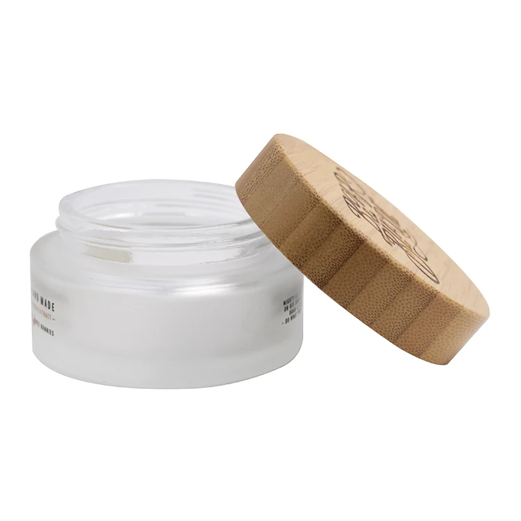 

105pcs/lot 50g Frosted Clear Glass Jar with Bamboo Lid Cosmetic Cream Bottle Glass Packaging Bottles with Wooden Cap for cream