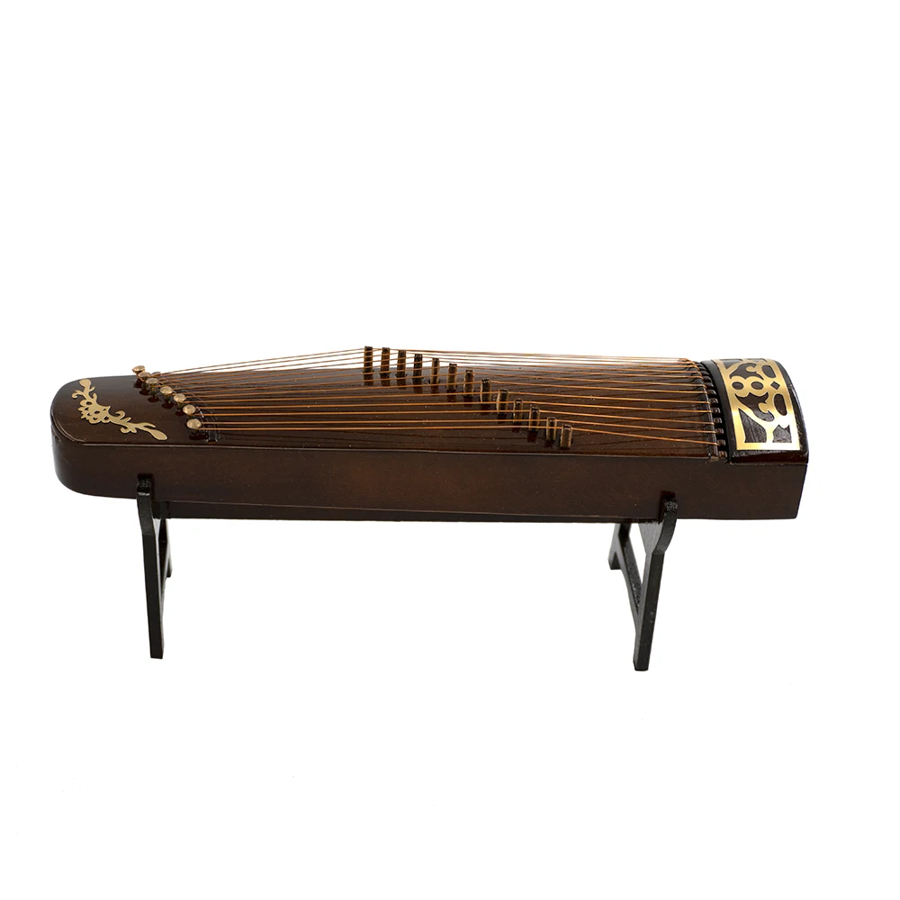 

1Pcs Wooden Miniature Chinese Zither Model with Support and Case Mini Guzheng 1/12 Dollhouse 1/6 Action figure Accessories OB11