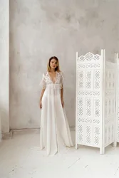 Lace White Sleepwear Women Bathrobe Wedding Bridal Robe Customize Nightgown Elegant Pajamas