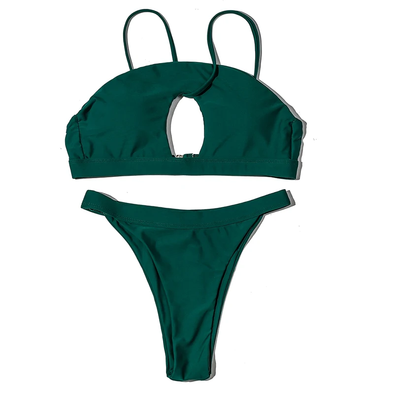 ZTVitality Sexy Bikinis Solid Green Bikini 2021 Hot Sale Padded Bra Hollow Out Low Waist Swimsuit Female Swimwear Women Biquini