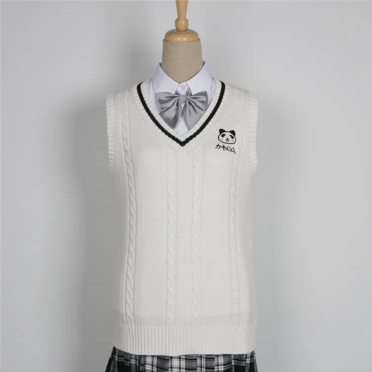 JK Vest japanese school uniform College 영국 스타일 JK Uniform Embroidered Panda V-neck Baby Couple Sweater Vest