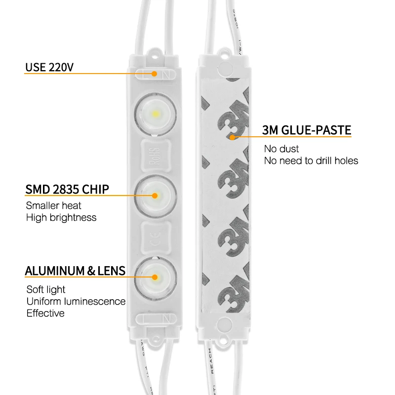 3 leds Module lamp 220 V IP65 LED Strip licht DIY Cutable 2835 Warm Koud Wit Kerst Decor Woonkamer professionele Wandlamp