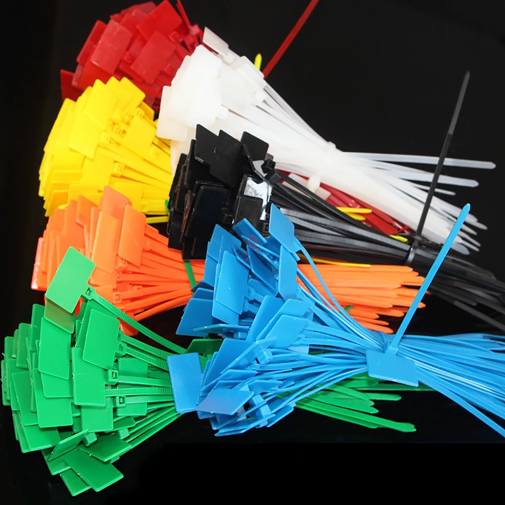 50pcs Color Nylon Label Cable Ties 4x150mm Wire Fixing Binding Marker Pen Cable Ties White/Black/Red/Green/Yellow/Orange/Blue