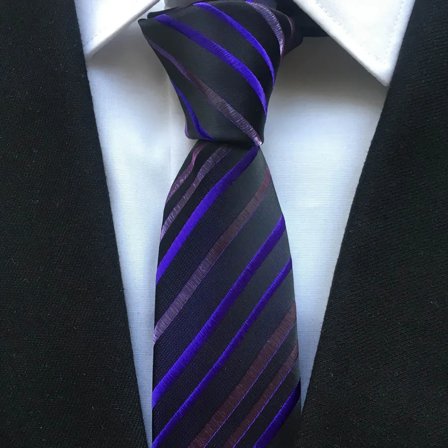 Men's Ties Jacquard Woven Neck Tie Elegant Purple Striped Neckties with Embroidered Flowers