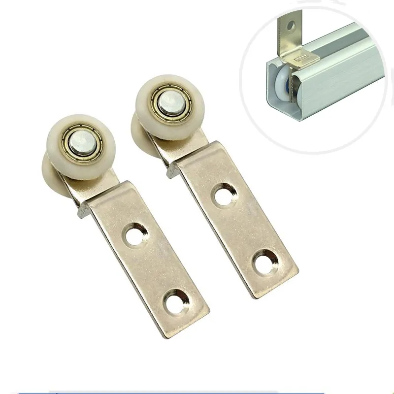 10Pcs 2.55x0.74inch Bend Pipe Metal Bearing Pulley Block with Two Plastic Wheel for Sliding Door Window Cabinet