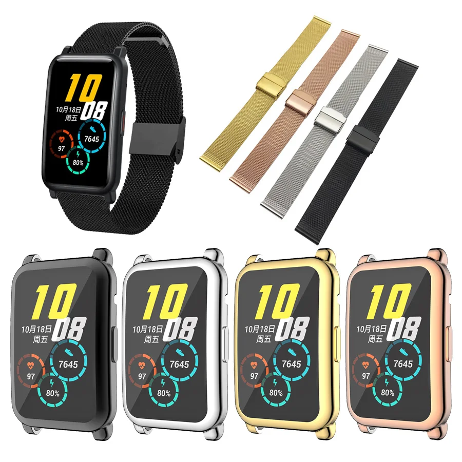 حزام لهواوي الشرف ووتش ES الذكية ووتش الفرقة المعادن Milanese معصمه سوار ل الشرف ووتش ES حالة غطاء الوفير قذيفة