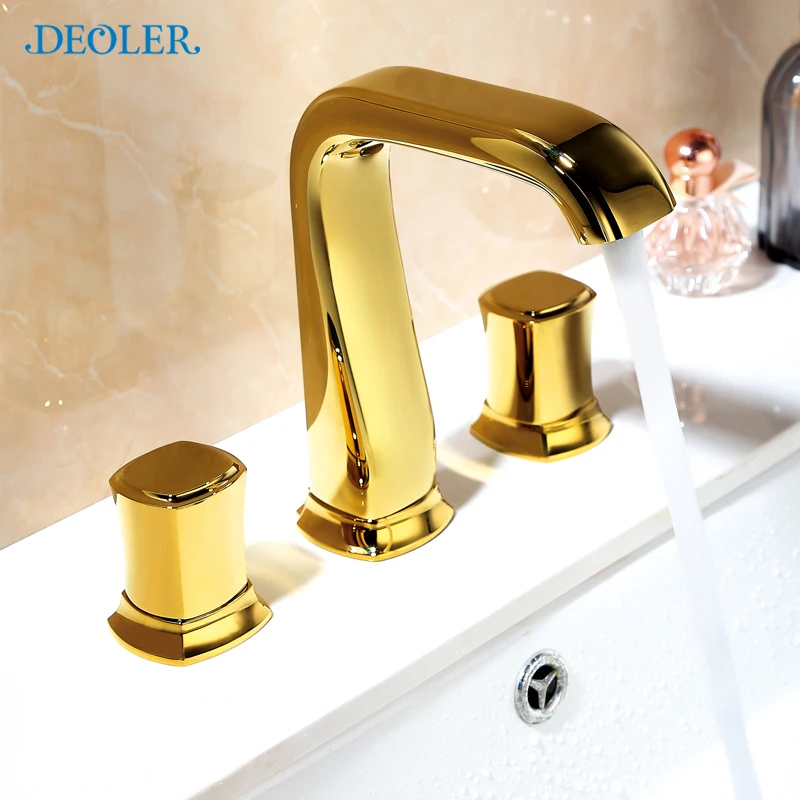 Bathroom all-copper double-hole basin hot and cold water faucet three-piece double-handle split three-hole washbasin washbasin